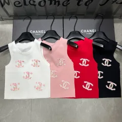 Luxus Chanel Weste Weiß Strick Bestickt Luxus
