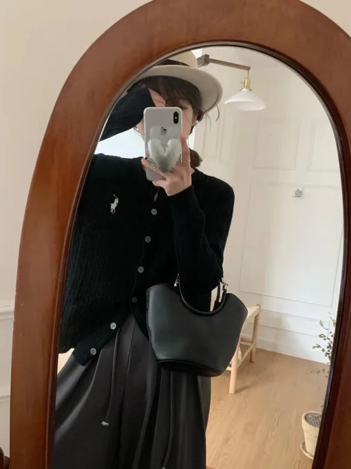 Bestseller Ralph Lauren Hemd Schwarz Strick Bestickte Kollektion