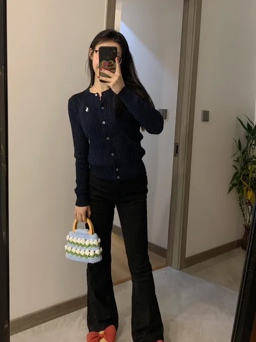 Luxus-Hemd von Ralph Lauren, Marineblau, Strick, bestickt