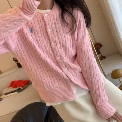 Premium Ralph Lauren Hemd Pink Strick Bestickt Luxus