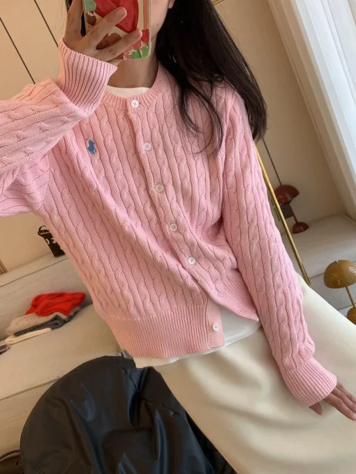 Premium Ralph Lauren Hemd Pink Strick Bestickt Luxus
