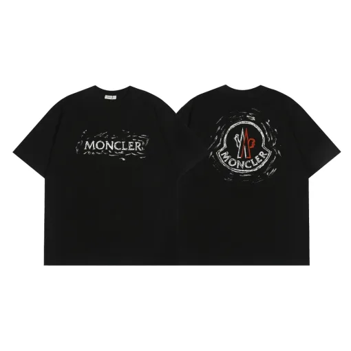 Hochwertiger Moncler Kurzarm Schwarzer Baumwolldruck Luxus