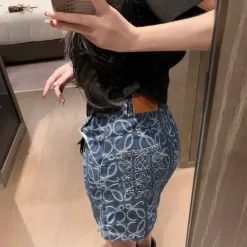 Premium Qualität Loewe Kurzer Rock Blau Leder Klassisch Luxus