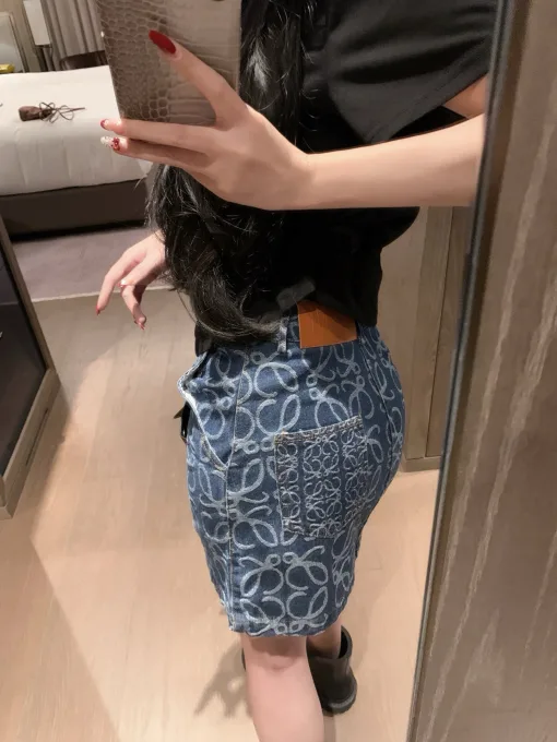 Premium Qualität Loewe Kurzer Rock Blau Leder Klassisch Luxus