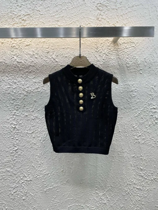 Premium Balmain Weste im Goldstrick-Stil