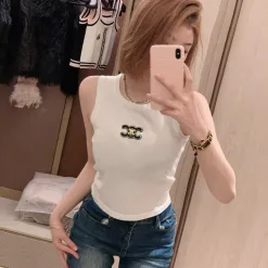 Meistverkaufte Celine Weste Weißer Strick Bestickter Stil