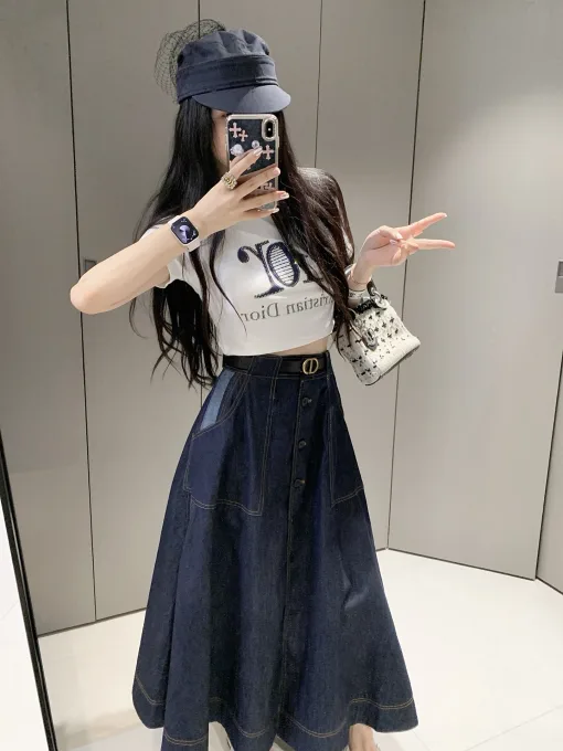 Hochwertiges Dior T-Shirt aus der blauen Jacquard-Kollektion