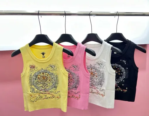 Premium Dior Weste im weißen Strick-Stil mit Stickerei