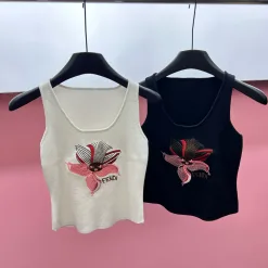 Premium Fendi Weste Weiß Strick Bestickt Luxus