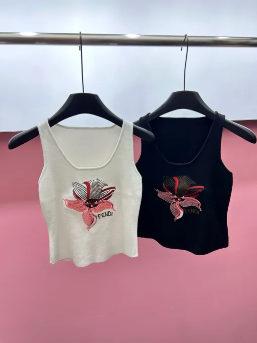 Premium Fendi Weste Weiß Strick Bestickt Luxus