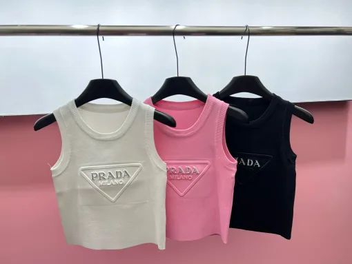 Hochwertige Prada-Weste in weißem Strick-Logo-Stil