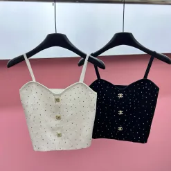 Chanel Hosenträger in Premium-Qualität, weißer Strick, Strass, Luxus