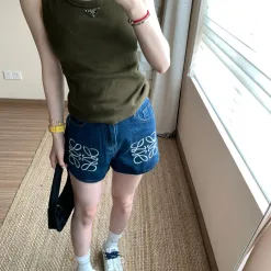 Premium Qualität Loewe Shorts Weiß Denim Washed Luxury