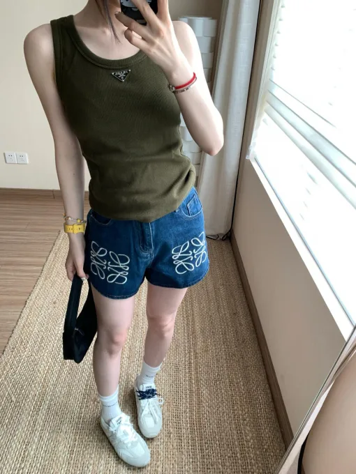 Premium Qualität Loewe Shorts Weiß Denim Washed Luxury