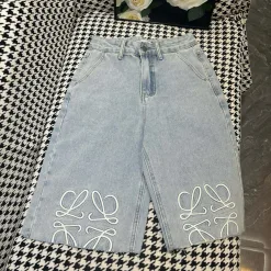 Hochwertige Loewe Shorts Blaue Leder Logo Kollektion