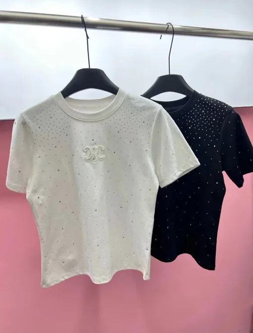 Premium Celine Kurzarm Weiß Bestickter Stil