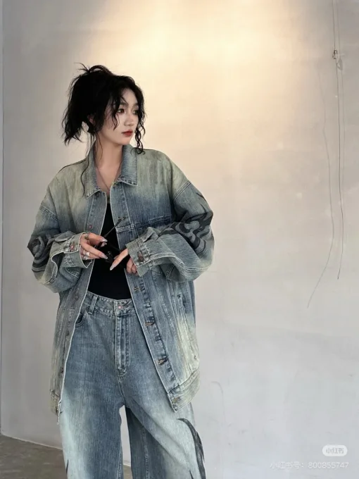 Hochwertiger Balenciaga Mantel Denim Print Luxus