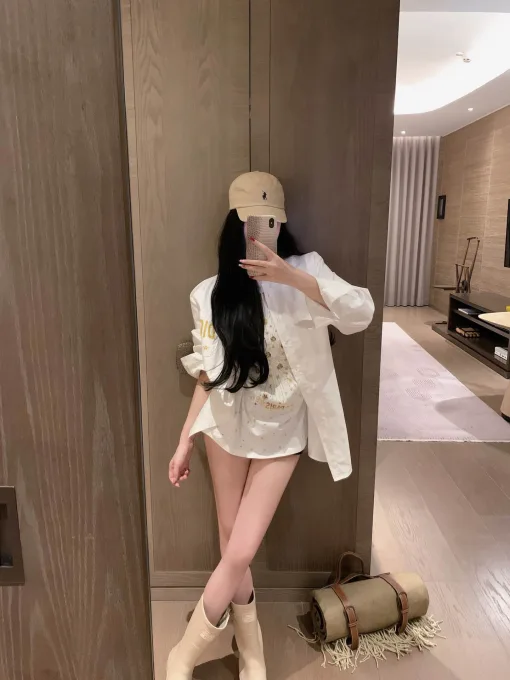 Premium Dior Hemd im weißen bestickten Stil