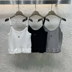 Luxus Chanel Hosenträger Weiß Strick Stil