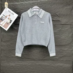 Premium Miu Miu Pullover Grau Strick Logo Luxus