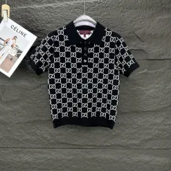 Premium Gucci Kurzarm Schwarz Kaschmir Jacquard Luxus