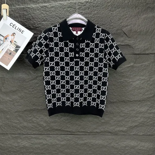 Premium Gucci Kurzarm Schwarz Kaschmir Jacquard Luxus