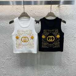 Bestseller Gucci Weste Weißer Strick Bestickter Stil