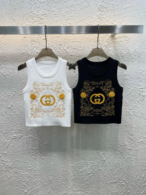 Bestseller Gucci Weste Weißer Strick Bestickter Stil