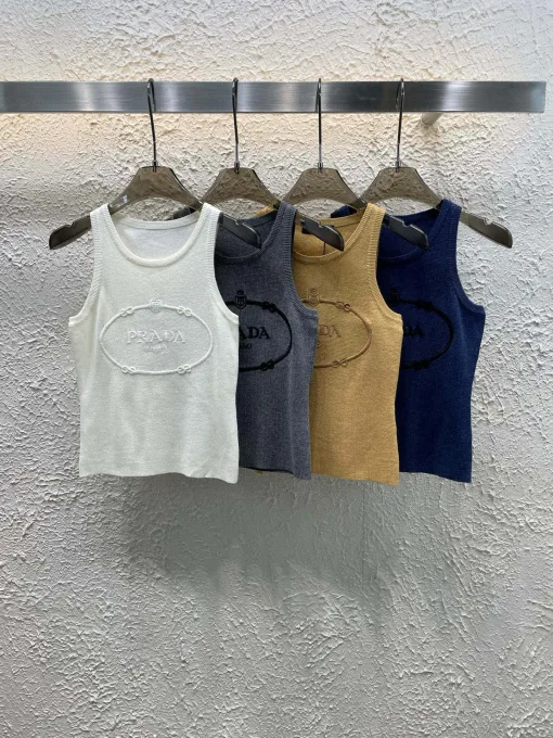 Luxus Prada Weste Weiß Strick Logo Style