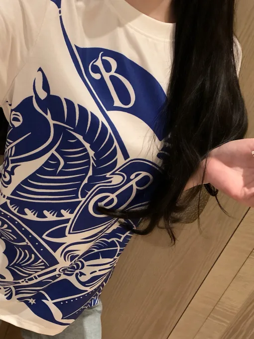 Luxus Burberry Kurzarm Weiß Print Style