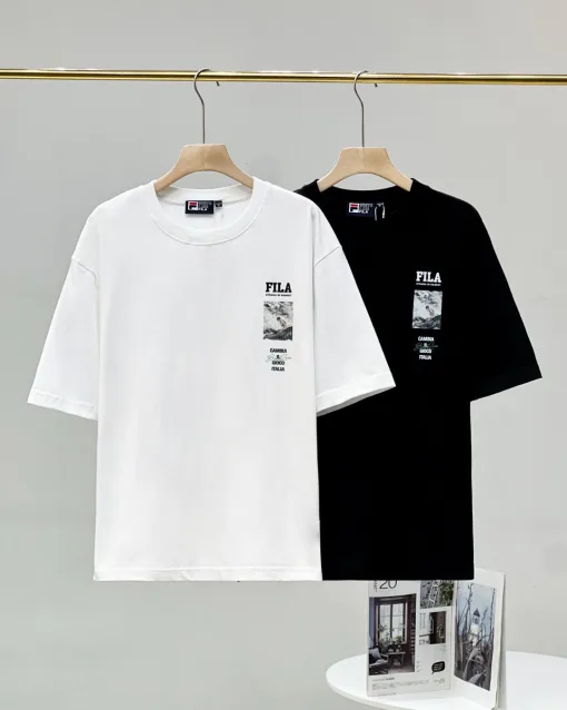 Luxus Fila Kurzarm Schwarz Baumwolle Print Luxus