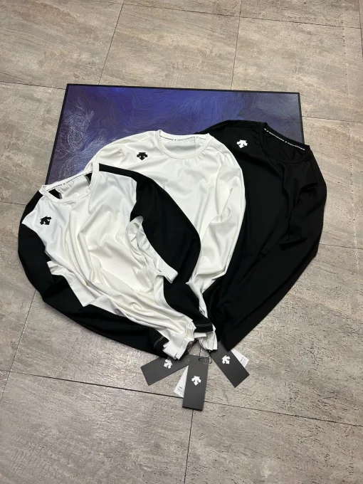 Bestseller Descente Langarm-Patchwork-Kollektion aus weißem Fleece