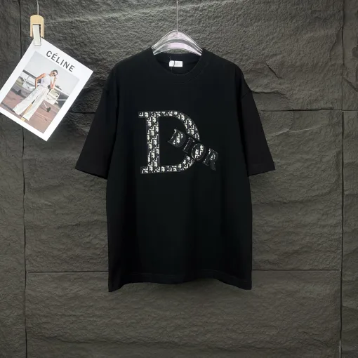 Bestseller Dior Kurzarm Schwarz Baumwolle Logo Luxus