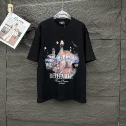 Luxus Balenciaga Kurzarm Schwarz Baumwolle Gewaschen Luxus