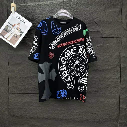 Hochwertiges Chrome Hearts Kurzarm-Logo aus schwarzer Baumwolle, Luxus
