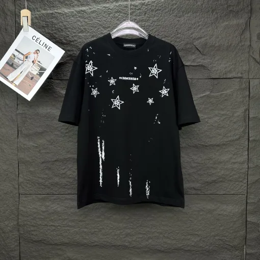 Luxuriöses Chrome Hearts Kurzarm-Shirt aus schwarzer Baumwolle im Logo-Stil