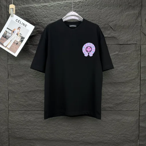 Hochwertiges Chrome Hearts Kurzarm-Shirt aus gewaschener schwarzer Baumwolle