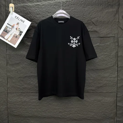 Luxus Chrome Hearts Kurzarm Schwarz Baumwolle Washed Style
