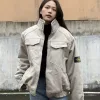Bestseller Stone Island Mantel Beige Canvas Washed Kollektion