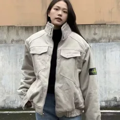 Bestseller Stone Island Mantel Beige Canvas Washed Kollektion