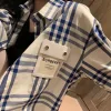 Premium Burberry Hemd Blau Leder Kariert Luxus