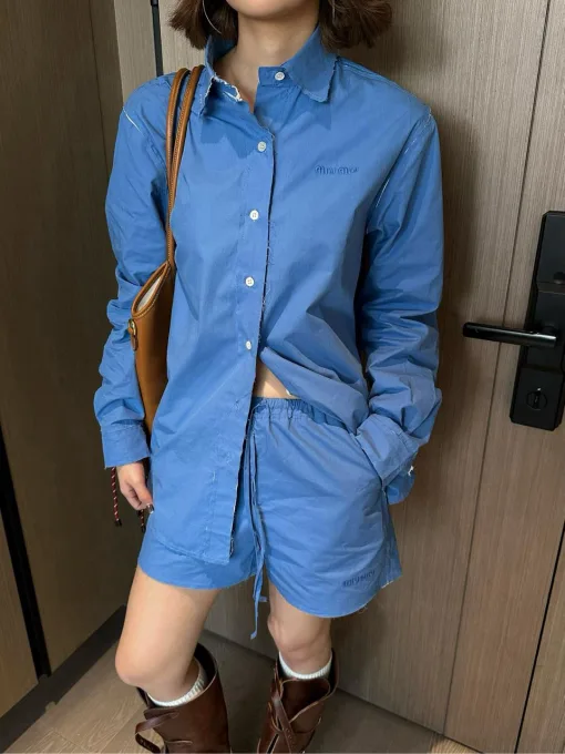 Bestseller Miu Miu Hemd Blau Bestickte Kollektion