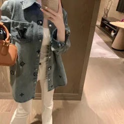 Premium Louis Vuitton Hemd Blue Denim Bestickte Kollektion