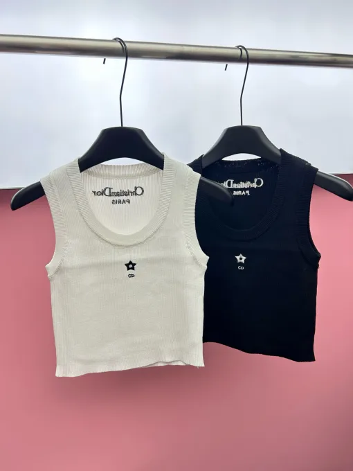 Premium Dior Weste Weißer Strick Bestickter Luxus