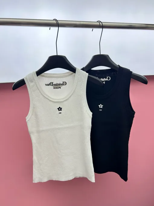 Premium Dior Weste im weißen Strick-Stil mit Stickerei