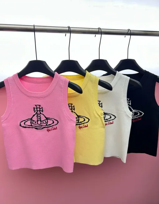 Hochwertige Weste von Vivienne Westwood im weißen Strick-Stil mit Stickerei