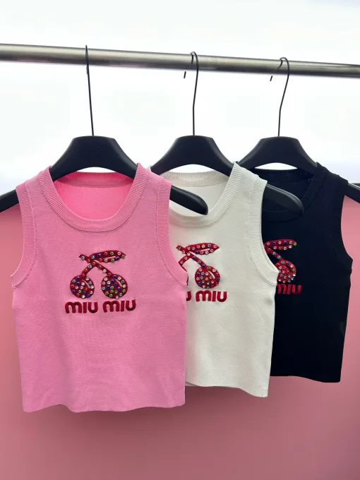 Premium Miu Miu Weste Weiß Strick Stickerei Luxus
