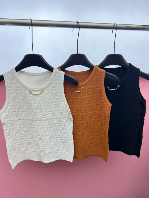 Premium Fendi Weste im weißen Jacquard-Strickstil