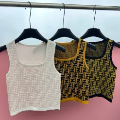 Luxus Fendi Weste Weiß Strick Monogramm Kollektion
