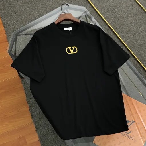 Premium Valentino Kurzarm Gold Baumwolle Bestickt Luxus